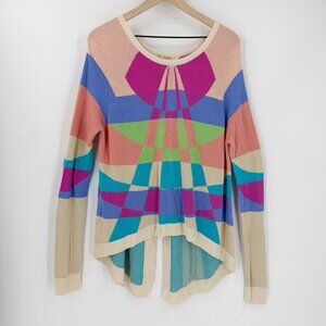 Mara Hoffman Multicolor Open Back Slit Sweater Size L Aztec Colorblock Boho